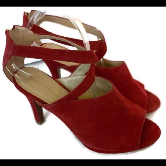 Adrienne Vittadini Red Suede Leather Heels 8.5 - Picture 2 of 7